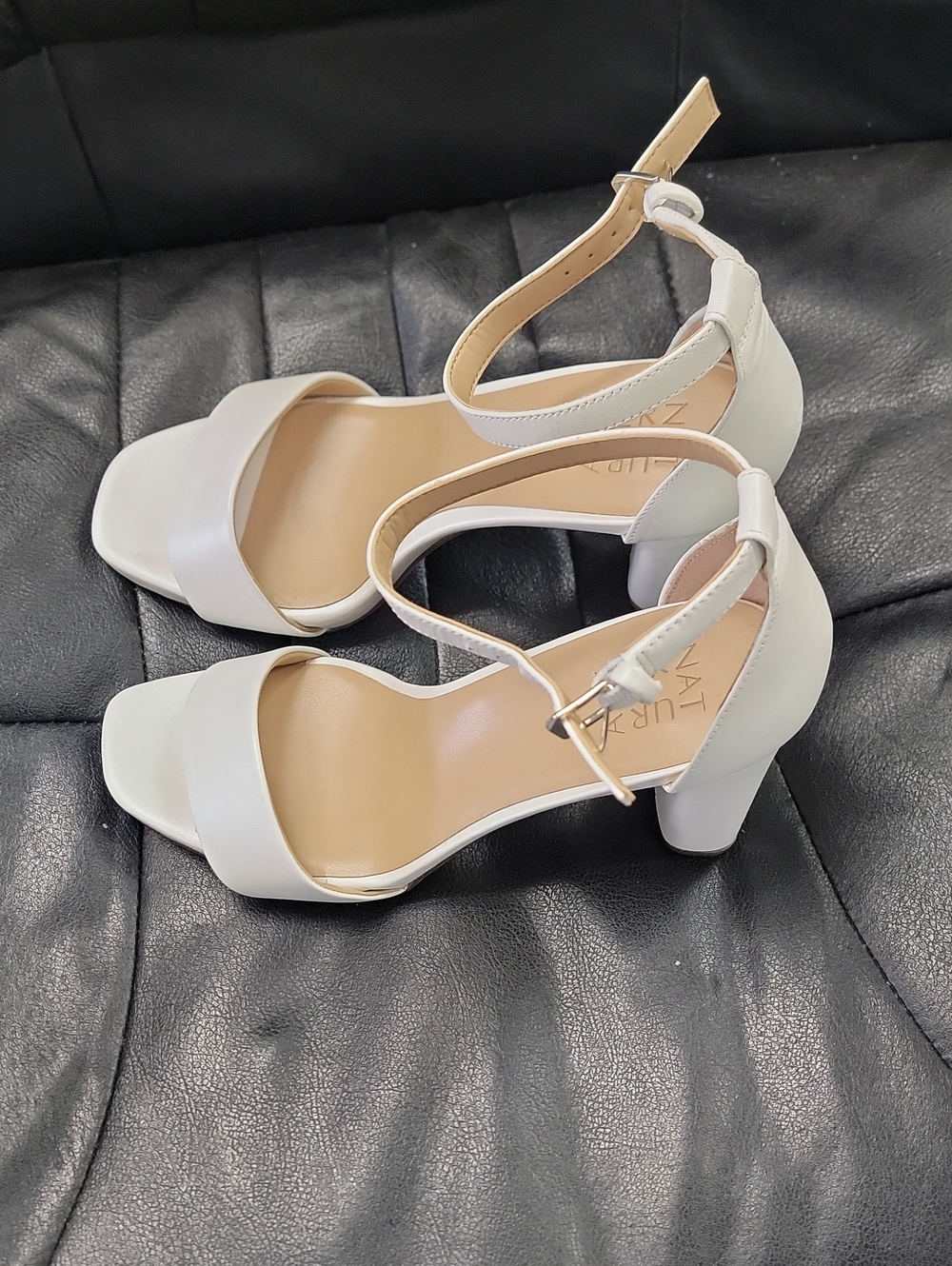 Naturalizer White Ankle-Strap Block Heels